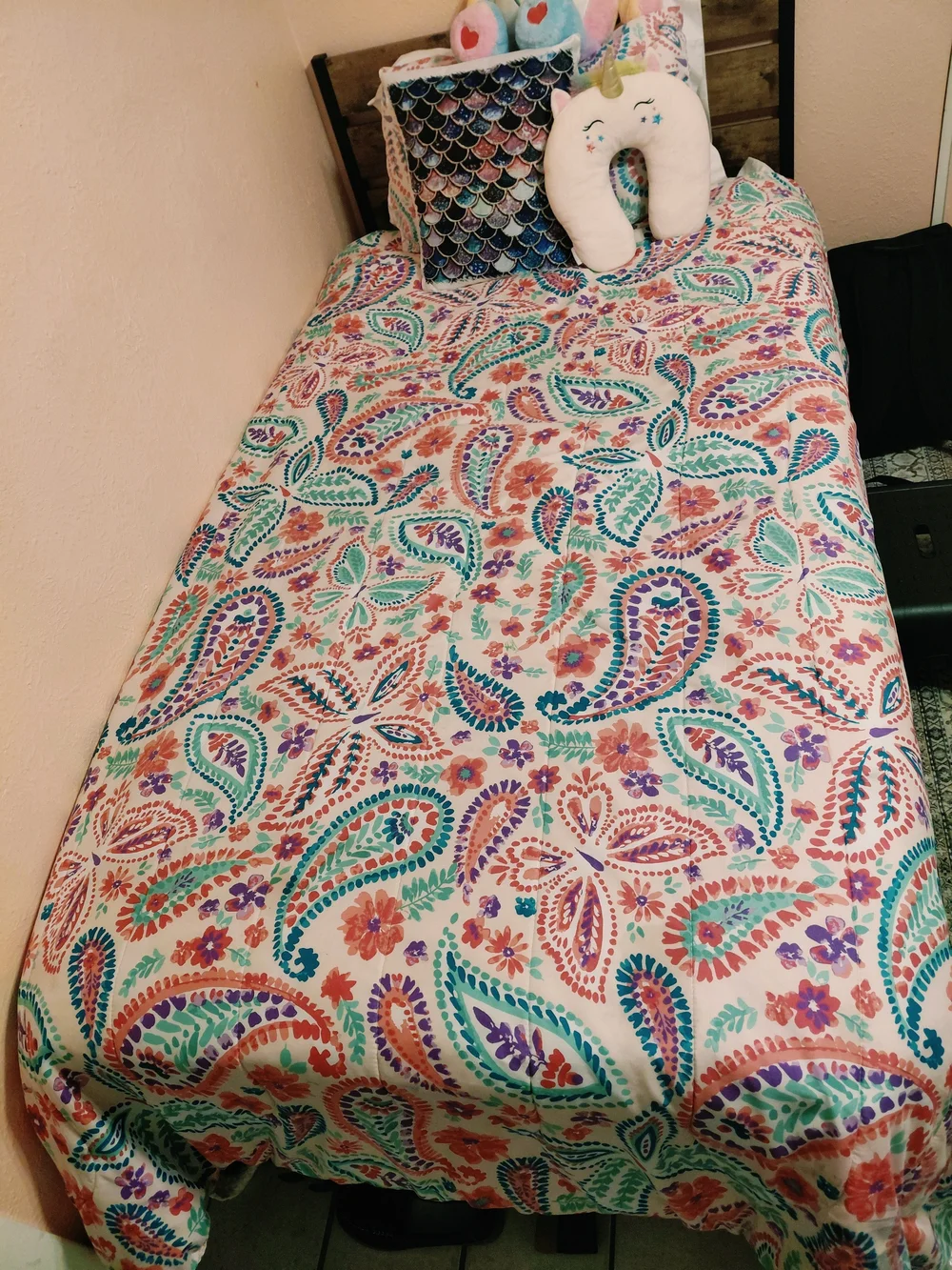 Floral Paisley Reversible Twin Comforter - Pink, Purple & Teal